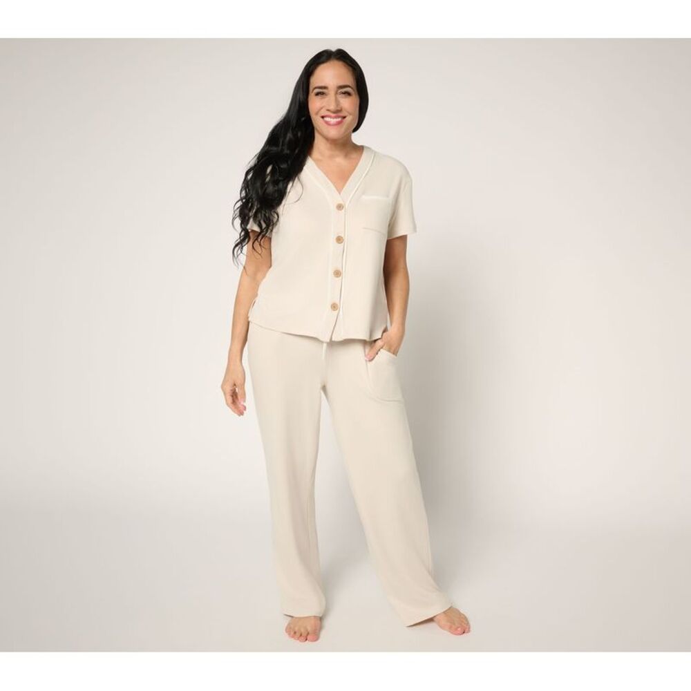 Wacoal Women's Plus Sz Sleepwear 3X Dream Cloud Button Front Sandalwood A685237